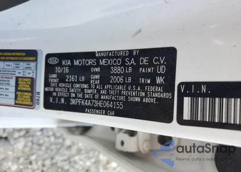 2017 Kia Forte Lx from USA, damaged, VIN 3KPFK4A73HE064155